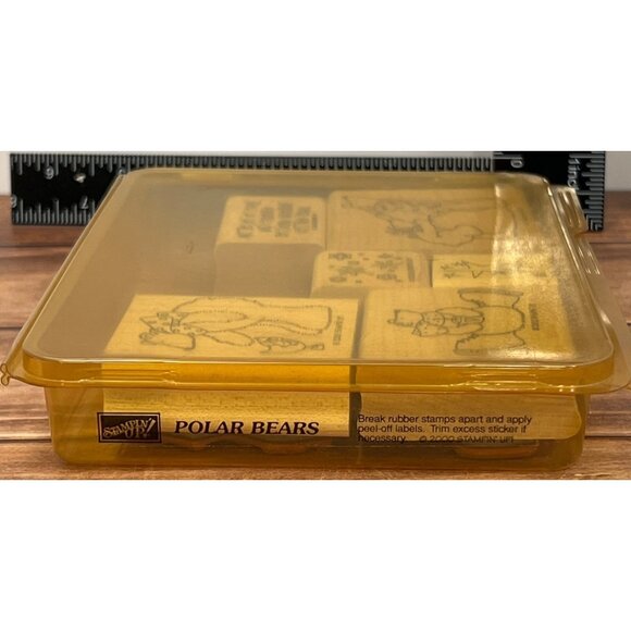 2000 STAMPIN' UP! POLAR BEARS WOOD MOUNTED RUBBER STAMP SET OF 6 HOLIDAY - Picture 3 of 5